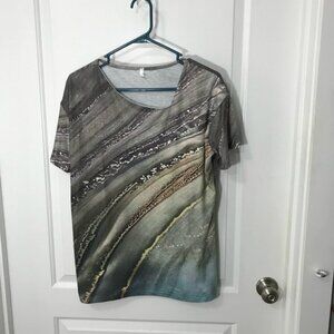 Shein Marble Print Asymmetrical Neckline Polyester XL Top